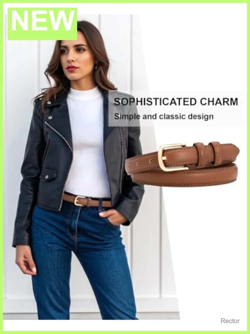 2 Pack Women's Faux Leather Belts with Gold-Tone Buckle, Adjustable Skinny Belt